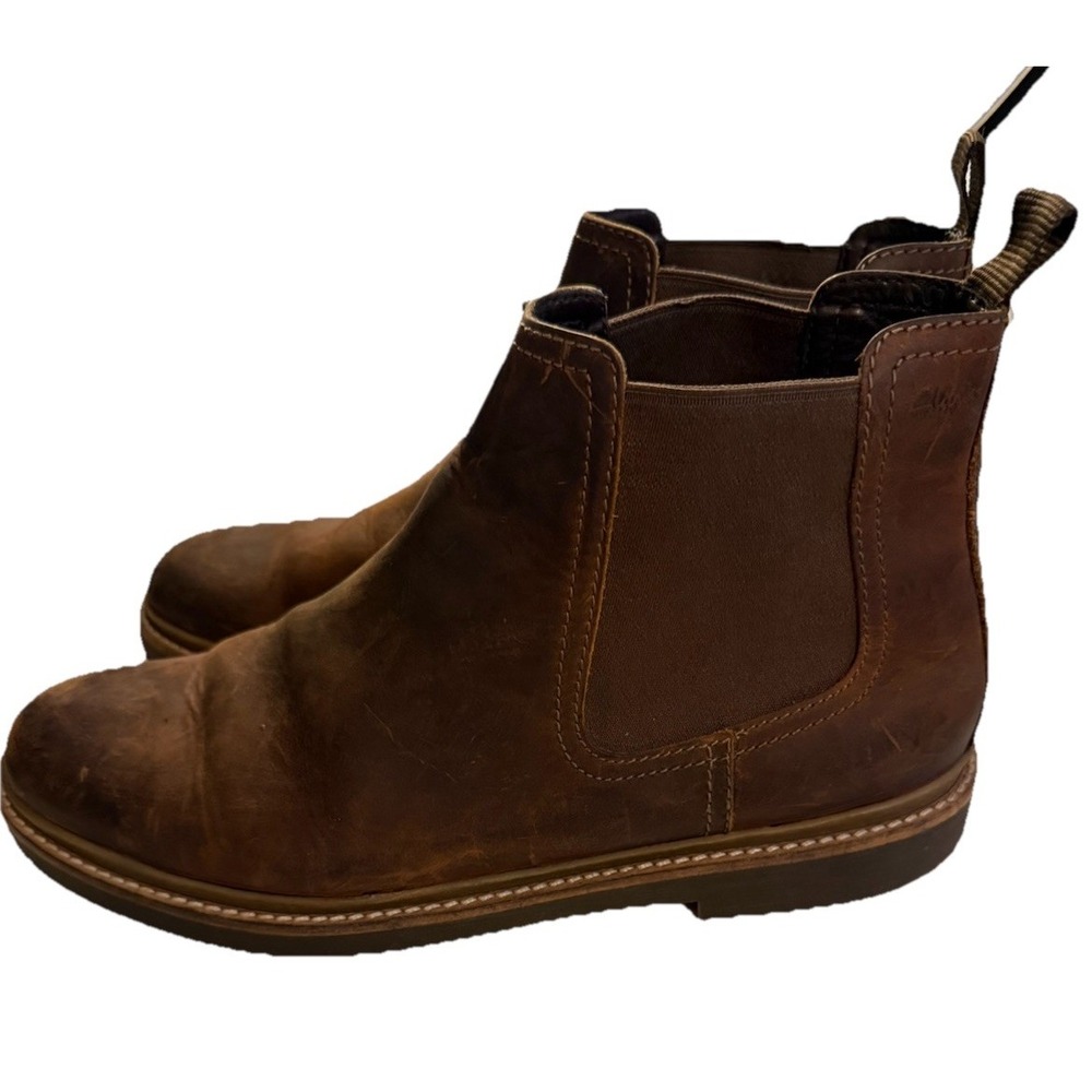 Clarks Chelsea‎ Boots Leather Mens 12M Brown Cognac Ankle Slip On Chukka  15770
